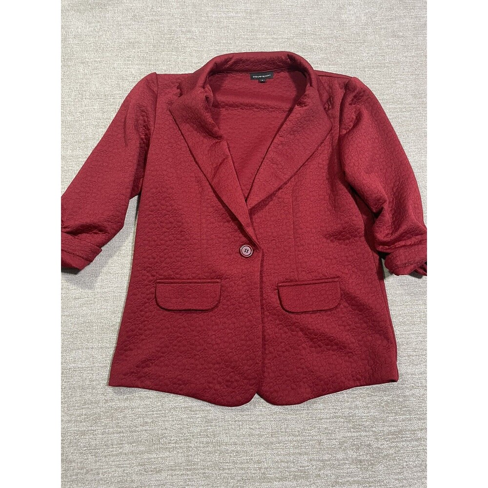 Courtenay Blazer Women's Small Red Collared Button Down Bell Sleeve Jacket